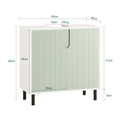 SoBuy BZR139-GR Meuble sous-lavabo 60 × 30 × 60 cm – 2 Portes, Tablette Réglable, Vert et Blanc