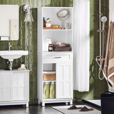 SoBuy BZR141-W Dulap de baie Mobilier de coloană Dulap de depozitare pentru baie Dulap înalt