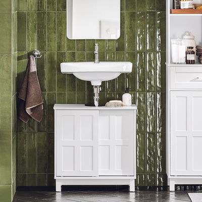 SoBuy BZR142-W Meuble Sous Lavabo Salle de Bain Meuble Sous Vasque Armoire de Rangement pour Vasque