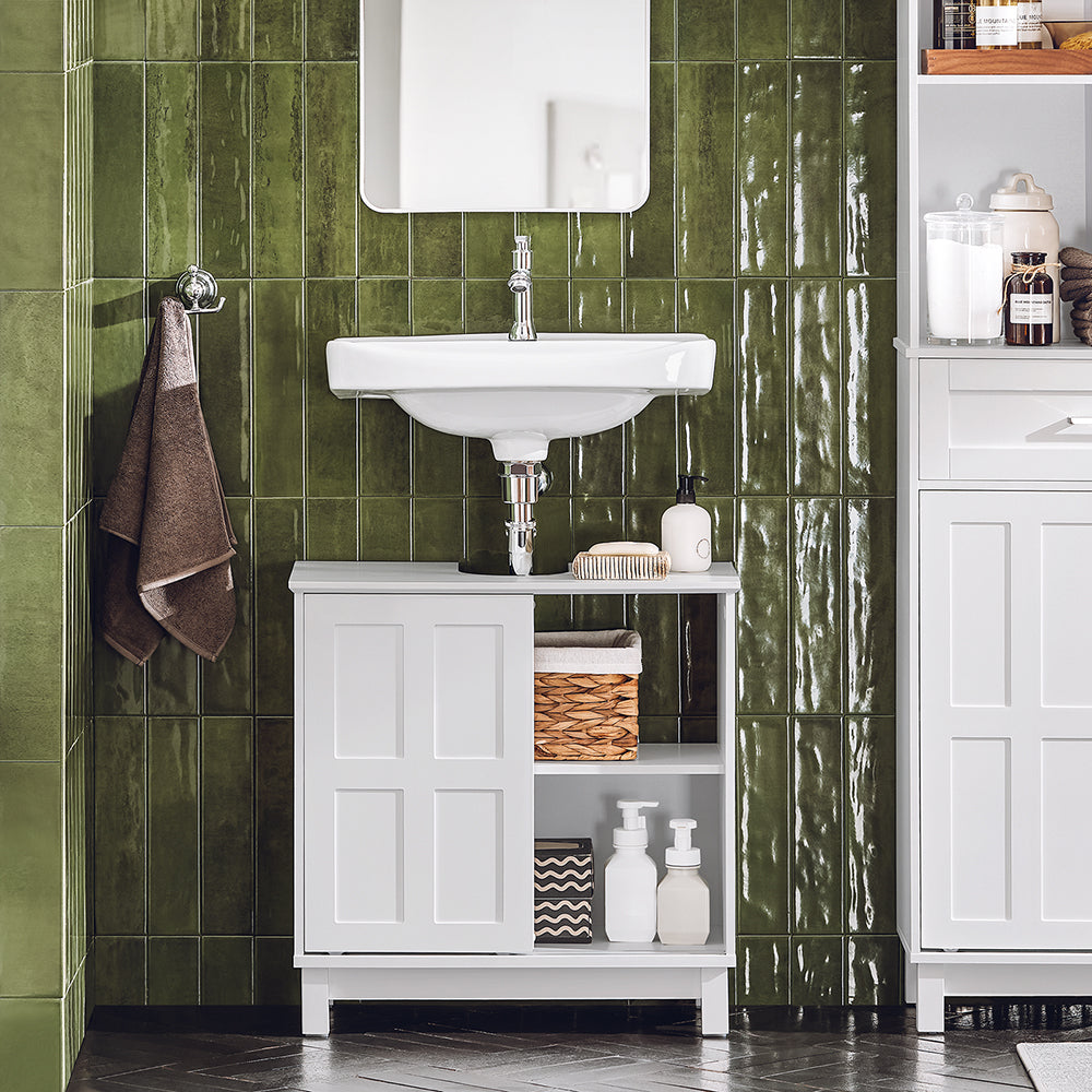 SoBuy BZR142-W Meuble Sous Lavabo Salle de Bain Meuble Sous Vasque Armoire de Rangement pour Vasque