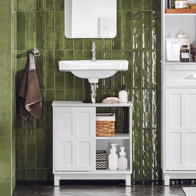 SoBuy BZR142-W Meuble Sous Lavabo Salle de Bain Meuble Sous Vasque Armoire de Rangement pour Vasque