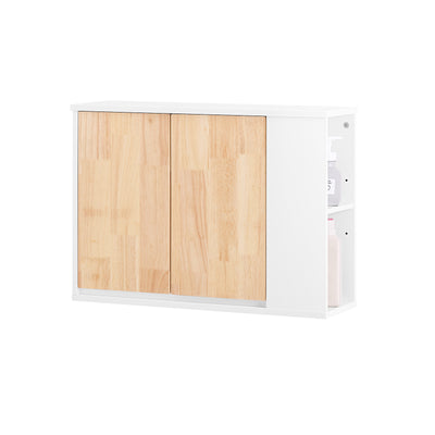 SoBuy BZR144-WN Armoire Murale, Placard de Rangement, Meuble Haut avec 2 Portes, Étagère latérale et Ouverte