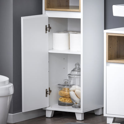 SoBuy BZR147-W Coloană de Baie Înaltă și Etanșă cu Rafturi Deschise și Uși, Dulap de Depozitare Baie Alb din MDF/PB 30x170x30cm