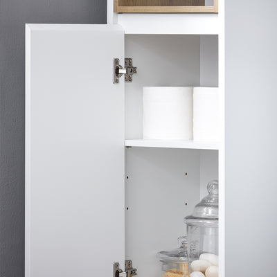 SoBuy BZR147-W Coloană de Baie Înaltă și Etanșă cu Rafturi Deschise și Uși, Dulap de Depozitare Baie Alb din MDF/PB 30x170x30cm