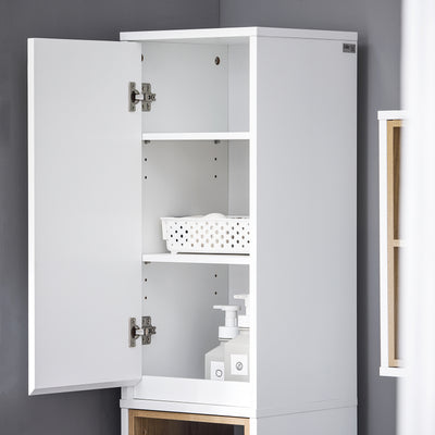 SoBuy BZR147-W Coloană de Baie Înaltă și Etanșă cu Rafturi Deschise și Uși, Dulap de Depozitare Baie Alb din MDF/PB 30x170x30cm