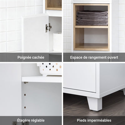 SoBuy BZR147-W Coloană de Baie Înaltă și Etanșă cu Rafturi Deschise și Uși, Dulap de Depozitare Baie Alb din MDF/PB 30x170x30cm