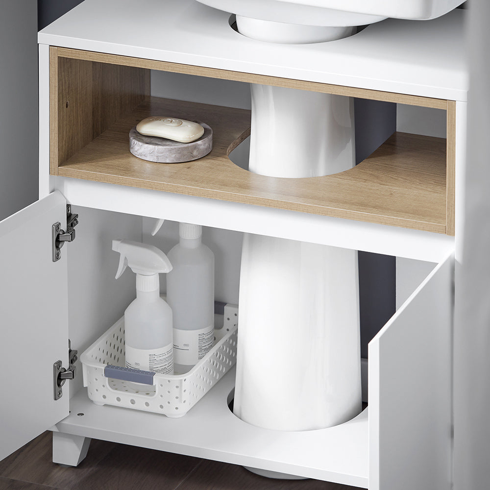 SoBuy BZR148-W Meuble Sous Lavabo de Salle de Bain, Meuble Sous Vasque à 2 Portes