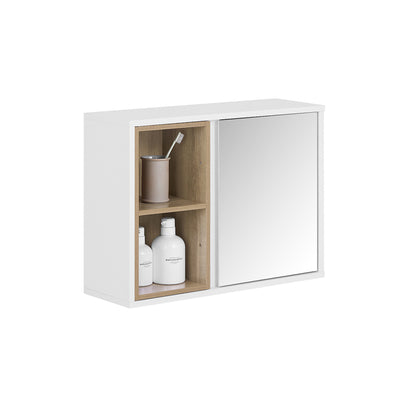 SoBuy BZR149-W Armoire Murale avec Miroir , Placard de Rangement Suspendu, Meuble Haut Salle de Bain avec Porte et 2 Comparti