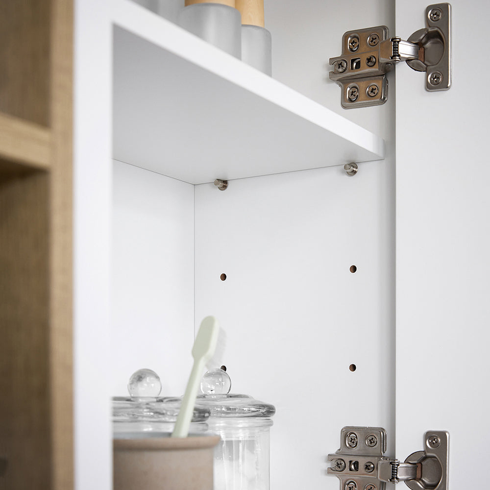 SoBuy BZR149-W Dulap de perete cu oglindă, Dulap suspendat de depozitare, Dulap înalt de baie cu ușă și 2 compartimente deschise