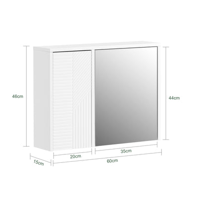 SoBuy BZR153-W Armoire Murale avec Miroir, Placard de Rangement , Meuble Haut avec 2 Portes, Étagères Réglables, 60x15x46 cm