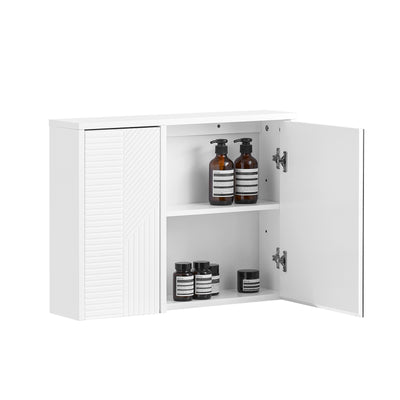 SoBuy BZR153-W Armoire Murale avec Miroir, Placard de Rangement , Meuble Haut avec 2 Portes, Étagères Réglables, 60x15x46 cm