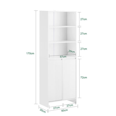 SoBuy BZR155-W Dulap înalt de baie cu coș de rufe – Dulap înalt și îngust cu uși și rafturi deschise – Dulap depozitare WC, Alb 60x30x171cm