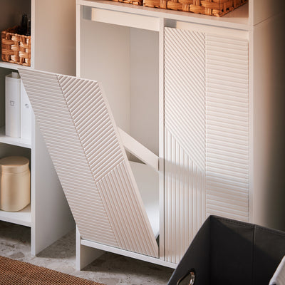 SoBuy BZR155-W Dulap înalt de baie cu coș de rufe – Dulap înalt și îngust cu uși și rafturi deschise – Dulap depozitare WC, Alb 60x30x171cm