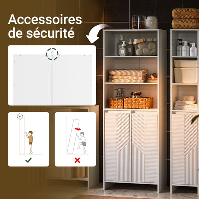 SoBuy BZR155-W Dulap înalt de baie cu coș de rufe – Dulap înalt și îngust cu uși și rafturi deschise – Dulap depozitare WC, Alb 60x30x171cm