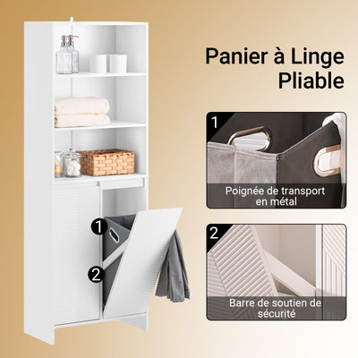 SoBuy BZR155-W Dulap înalt de baie cu coș de rufe – Dulap înalt și îngust cu uși și rafturi deschise – Dulap depozitare WC, Alb 60x30x171cm