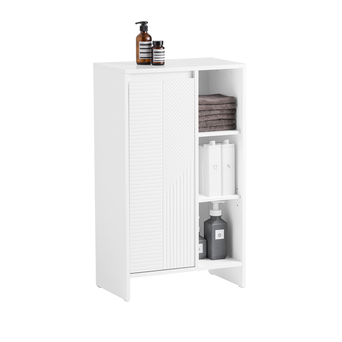 SoBuy BZR156-W Meuble Salle de Bain avec Panier à Linge – Colonne Rangement WC étroite avec Porte Abattante et Étagères Ouver