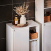 SoBuy BZR156-W Dulap de baie cu coș de rufe – Coloană de depozitare îngustă pentru WC cu ușă rabatabilă și rafturi deschise, 86x50x30cm, Alb