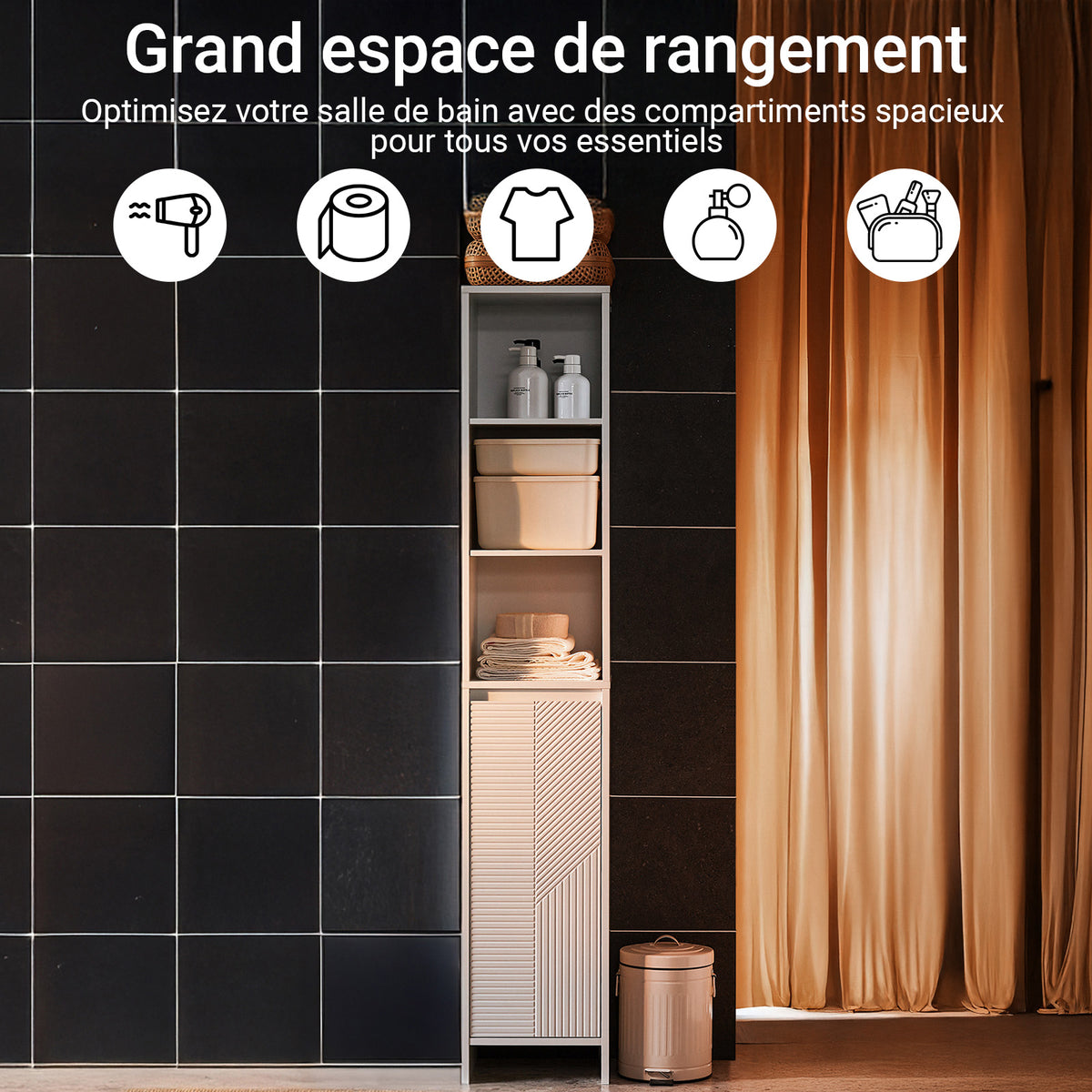 SoBuy BZR158-W Mobilier baie cu coș de rufe, coloană de baie, dulap înalt, îngust din MDF alb, cu rafturi reglabile, depozitare deschisă perfectă pentru spații mici 30x170x30 cm
