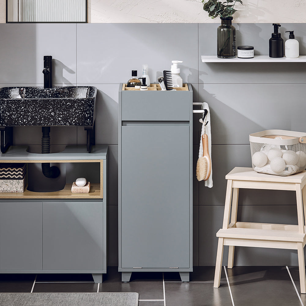 SoBuy BZR159-DG Armoire à Linge Meuble Bas de Salle de Bain Corbeille à Linge Meuble de Rangement