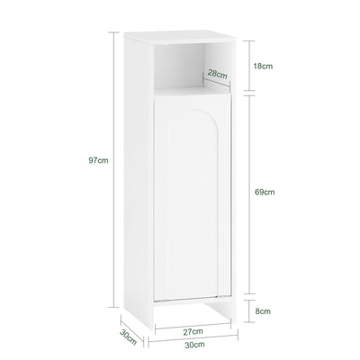 SoBuy BZR161-W Meuble Salle de Bain avec Panier à Linge, Sac Amovible, Format Compact, pour Salle de Bain et WC, Rangement Optimisé – L30×P30×H97 cm, Blanc
