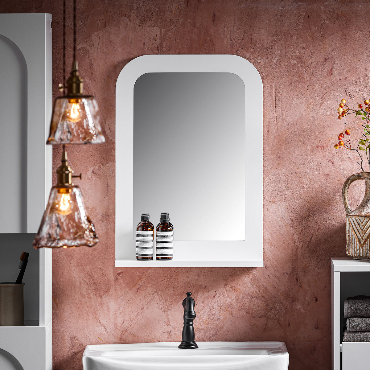 SoBuy BZR162-W Miroir Mural, Miroir de Salle de Bain avec Étagère Plateau, Suspendu , Chambre, Salon