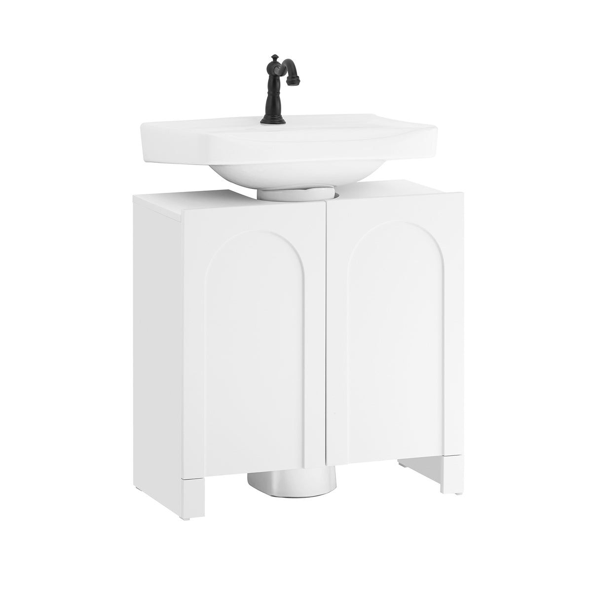 SoBuy BZR164-W Meuble sous-Lavabo, Meuble sous-Vasque à 2 étages réglable et 2 Portes de Salle de Bain