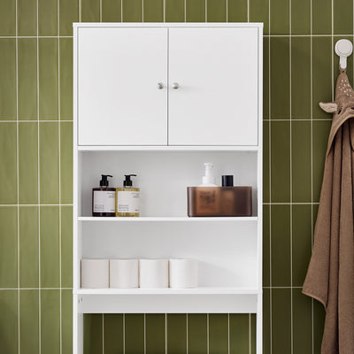 SoBuy BZR165-W Dulap baie, Dulap înalt, Dulap de depozitare WC, Dulap baie cu uși și rafturi reglabile pe 3 nivele, Dulap de depozitare deasupra WC-ului sau a mașinii de spălat, Alb, 65x182x20cm