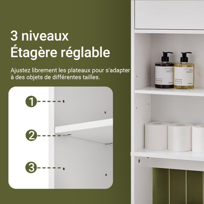 SoBuy BZR165-W Dulap baie, Dulap înalt, Dulap de depozitare WC, Dulap baie cu uși și rafturi reglabile pe 3 nivele, Dulap de depozitare deasupra WC-ului sau a mașinii de spălat, Alb, 65x182x20cm
