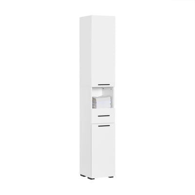SoBuy BZR166-W Meuble Colonne, Armoire de Rangement Placard de Rangement Étroite, 1 Tiroir, 2 Portes et 2 Étagères Réglables