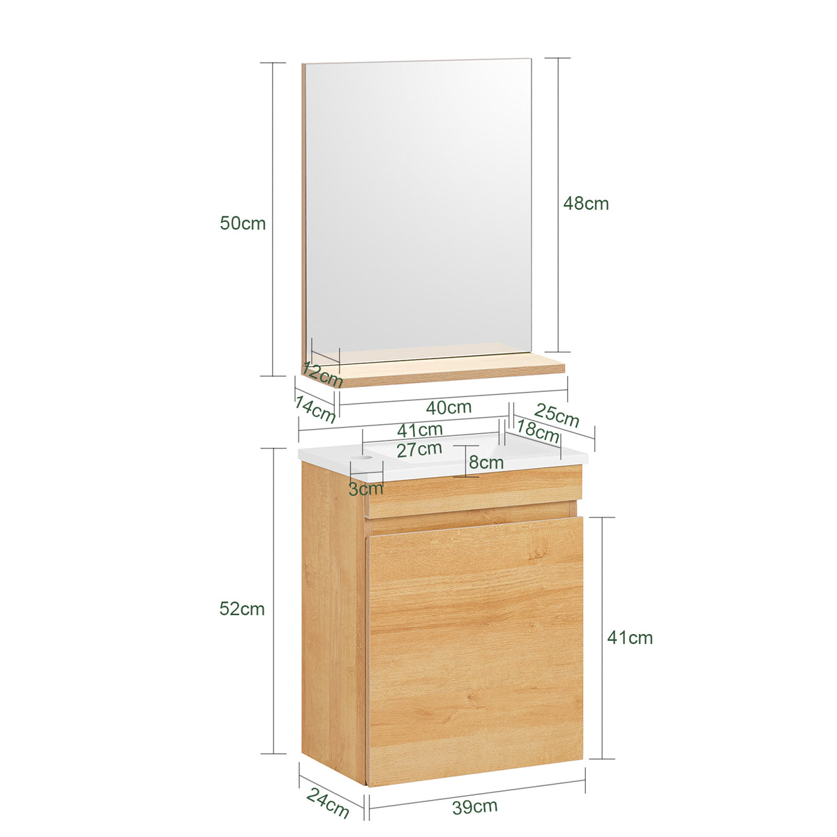 SoBuy BZR169-SET Mobilier suspendat pentru lavoar cu oglindă, Set mobilier baie cu lavoar din ceramică și oglindă