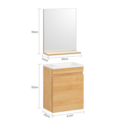 SoBuy BZR169-SET Mobilier suspendat pentru lavoar cu oglindă, Set mobilier baie cu lavoar din ceramică și oglindă
