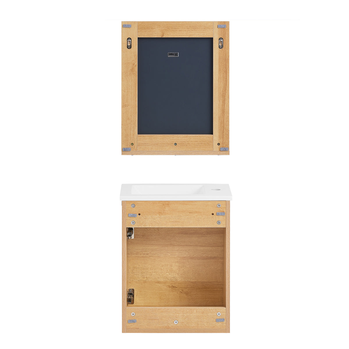 SoBuy BZR169-SET Mobilier suspendat pentru lavoar cu oglindă, Set mobilier baie cu lavoar din ceramică și oglindă