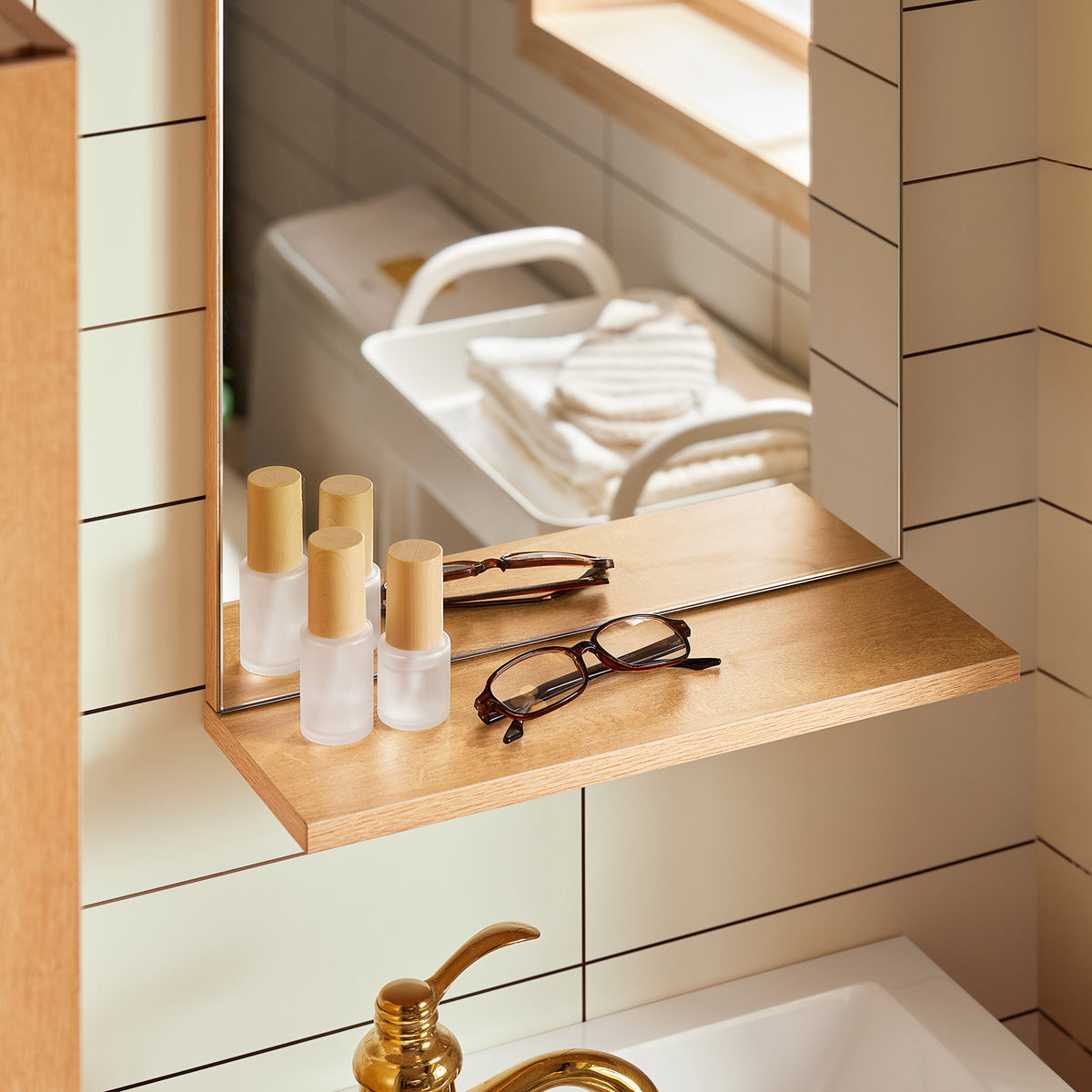 SoBuy BZR169-SET Mobilier suspendat pentru lavoar cu oglindă, Set mobilier baie cu lavoar din ceramică și oglindă