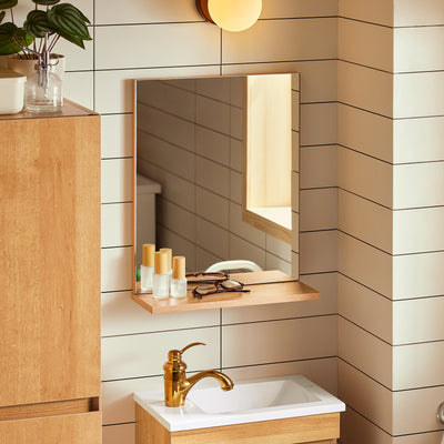 SoBuy BZR169-SET Mobilier suspendat pentru lavoar cu oglindă, Set mobilier baie cu lavoar din ceramică și oglindă