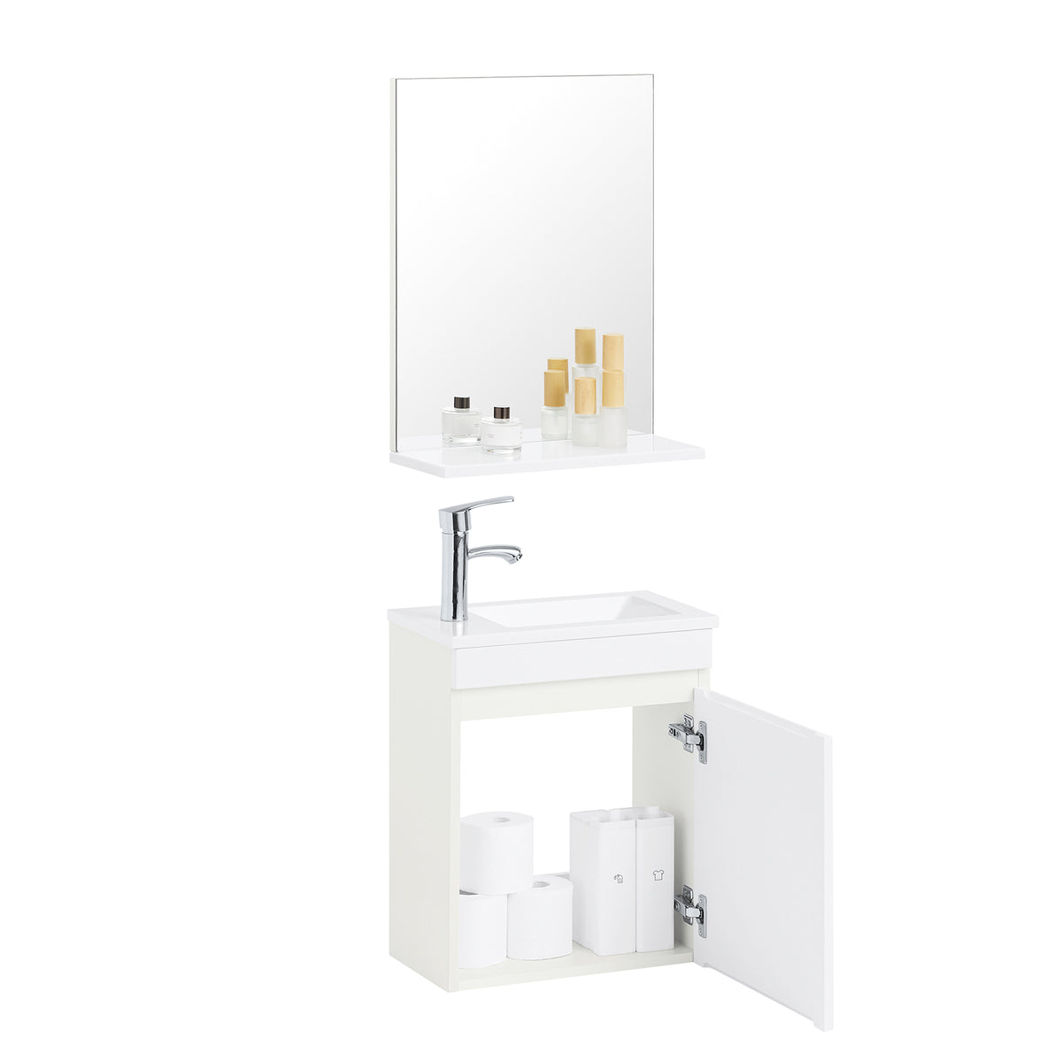 SoBuy BZR170-SET Meuble Suspendu pour Lavabo avec Miroir Meuble sous Vasque avec Miroir Ensemble de Lavabo en céramique