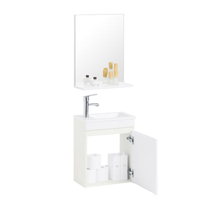SoBuy BZR170-SET Meuble Suspendu pour Lavabo avec Miroir Meuble sous Vasque avec Miroir Ensemble de Lavabo en céramique