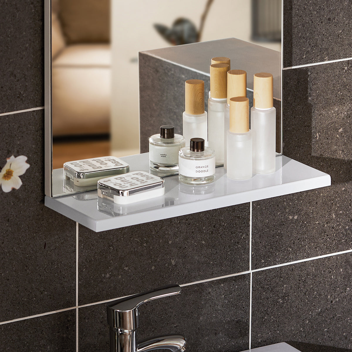 SoBuy BZR170-SET Meuble Suspendu pour Lavabo avec Miroir Meuble sous Vasque avec Miroir Ensemble de Lavabo en céramique