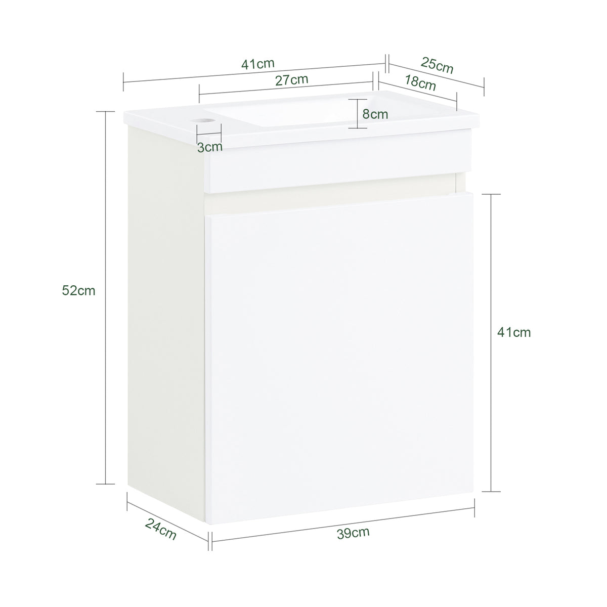 SoBuy BZR170-W Meuble Suspendu pour Lavabo Armoire de Salle de Bain avec Lavabo ，avec Vasque Ensemble de Lavabo en céramique