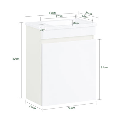 SoBuy BZR170-W Meuble Suspendu pour Lavabo Armoire de Salle de Bain avec Lavabo ，avec Vasque Ensemble de Lavabo en céramique