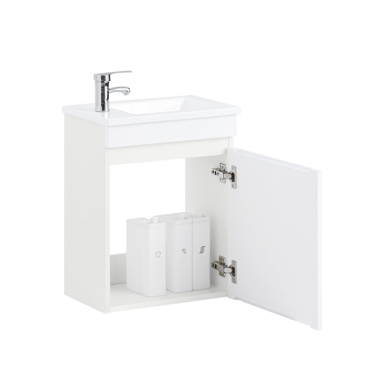SoBuy BZR170-W Meuble Suspendu pour Lavabo Armoire de Salle de Bain avec Lavabo ，avec Vasque Ensemble de Lavabo en céramique
