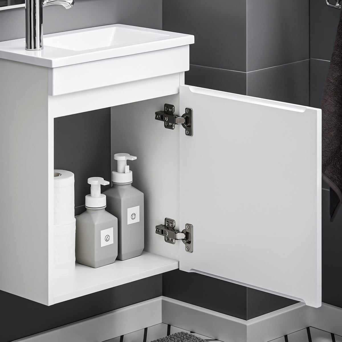 SoBuy BZR170-W Meuble Suspendu pour Lavabo Armoire de Salle de Bain avec Lavabo ，avec Vasque Ensemble de Lavabo en céramique