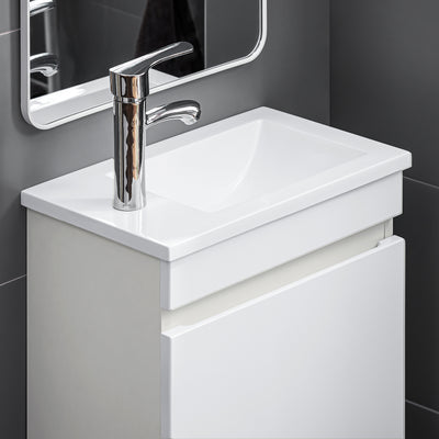 SoBuy BZR170-W Meuble Suspendu pour Lavabo Armoire de Salle de Bain avec Lavabo ，avec Vasque Ensemble de Lavabo en céramique