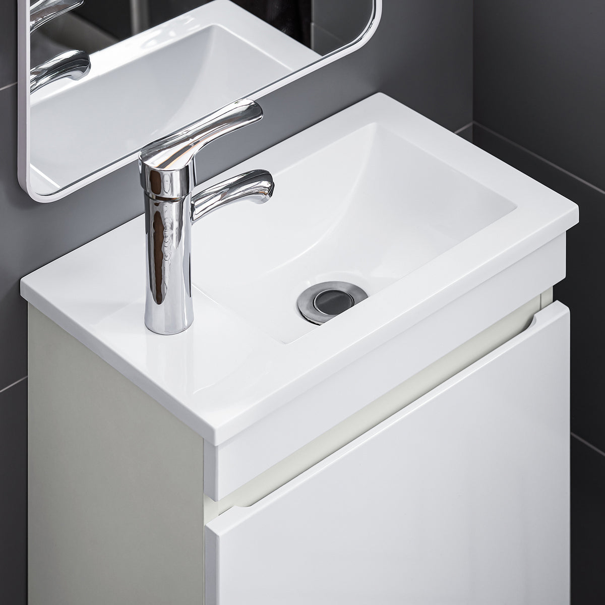 SoBuy BZR170-W Meuble Suspendu pour Lavabo Armoire de Salle de Bain avec Lavabo ，avec Vasque Ensemble de Lavabo en céramique