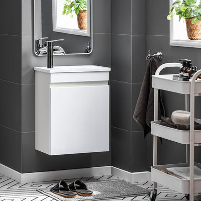SoBuy BZR170-W Meuble Suspendu pour Lavabo Armoire de Salle de Bain avec Lavabo ，avec Vasque Ensemble de Lavabo en céramique
