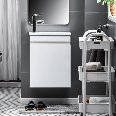 SoBuy BZR170-W Meuble Suspendu pour Lavabo Armoire de Salle de Bain avec Lavabo ，avec Vasque Ensemble de Lavabo en céramique