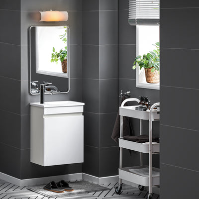 SoBuy BZR170-W Meuble Suspendu pour Lavabo Armoire de Salle de Bain avec Lavabo ，avec Vasque Ensemble de Lavabo en céramique