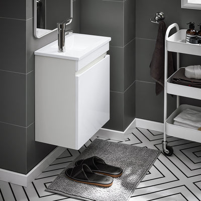 SoBuy BZR170-W Meuble Suspendu pour Lavabo Armoire de Salle de Bain avec Lavabo ，avec Vasque Ensemble de Lavabo en céramique