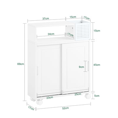 SoBuy BZR176-W Armoire Toilettes WC Support Papier Toilette, Armoire de Salle de Bain sur Roulettes, 2 Compartiments Ouverts