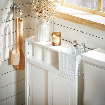 SoBuy BZR176-W Armoire Toilettes WC Support Papier Toilette, Armoire de Salle de Bain sur Roulettes, 2 Compartiments Ouverts