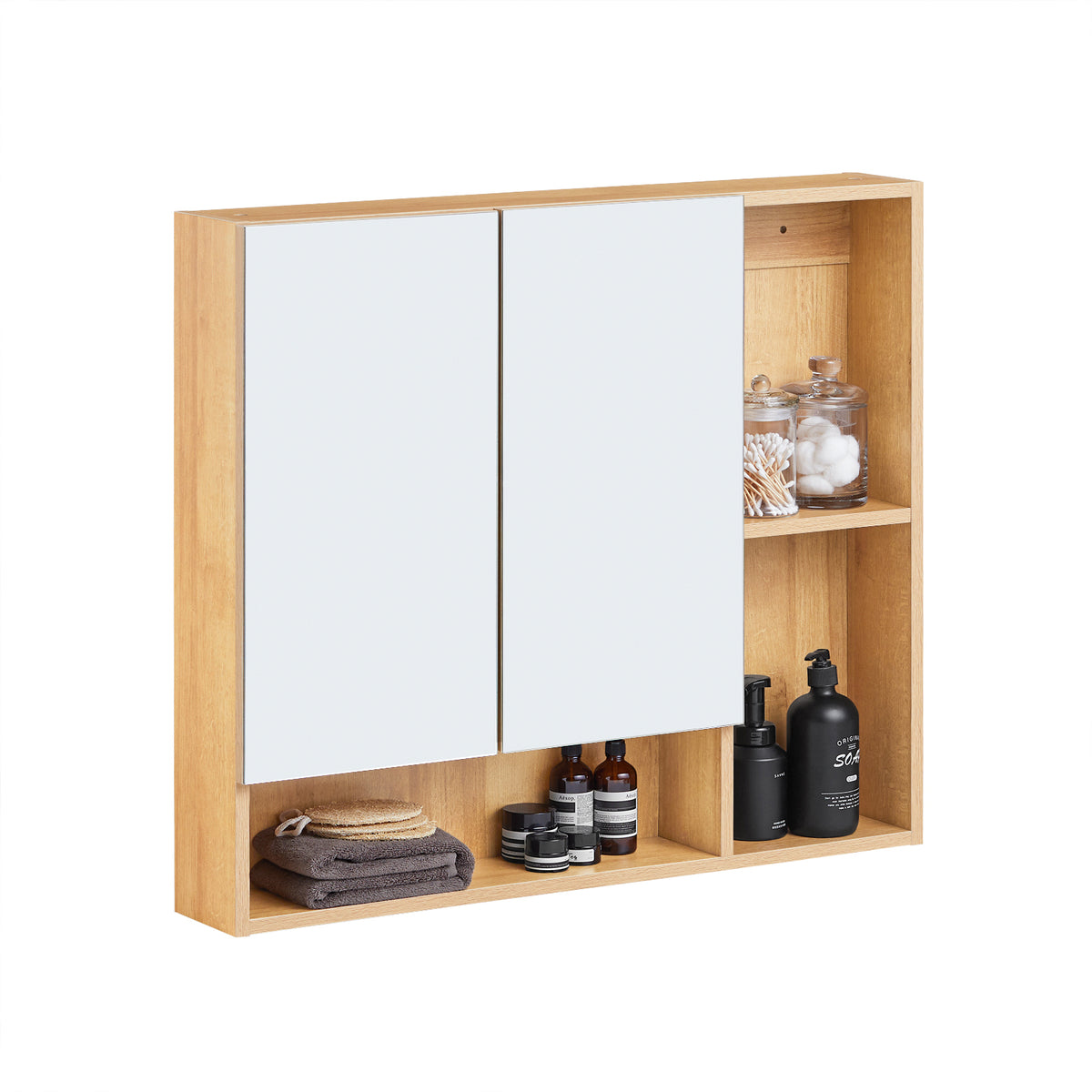 SoBuy BZR177-N Armoire Murale avec Miroir, Placard de Rangement,  Meuble Haut avec 2 Portes, Étagère Réglable, 80x13x70 cm